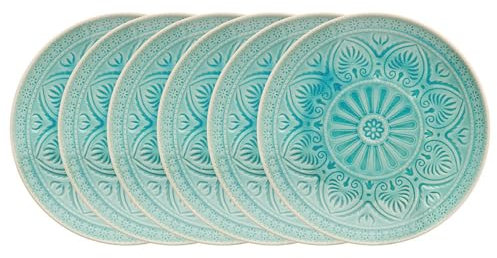 BUTLERS Teller Ø21cm 6er Teller Set SUMATRA Steinzeug Geschirr | Kuchenteller Frühstücksteller Speiseteller Essteller | Exotisch & gemustert | Mikrowellen- & spülmaschinenfest