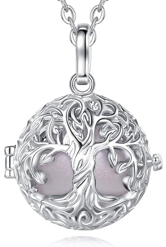 EUDORA Harmony Ball Collier Bola de Grossesse pour Femme Maman, Pendentif Carillon Musical Arbre de Vie Boule de Bola pour Appel D'ange Bijoux, 114,3 cm + 76,2 cm (rose)