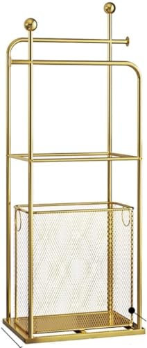 Towel Stand Free Standing - Metal 2-Tiered Rack With Laundry Basket & Storage - Bathroom Towel Ladder & Quilt Rack For Blankets - Versatile Towel Holder