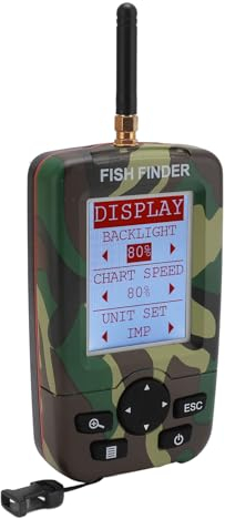 Tragbarer Fischfinder, Wasserdichter Mobiler Fischfinder mit Sonar Geber und LCD Display, Sonar Alarm Fischfinder für Kajak Fischerboot Angeln, Eisfischen (Tarnung)