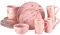 Loymokinar Porcelain Dinnerware Set,Plates and Bowls Sets with Mugs,Gold Plate Dish Set,Pink Dinnerware Set for 4,Dinner Sets with Dinner Plates.