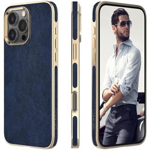 LOHASIC for iPhone 16 Pro Max Case Leather, Slim Luxury Designer Cover for iPhone 16 Pro Max, Aesthetic Business Soft Vegan Leather iPhone 16 Pro Max Case for Men Women, Navy Blue
