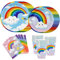 Kaseryao Regenbogen Deko Kindergeburtstag Einwegteller, Regenbogen Partygeschirr Pappgeschirr Set für 20 Gäste, Pappbecher, Pappteller Geburtstag, Serviette, Tischdeko Geburtstag (Blau)