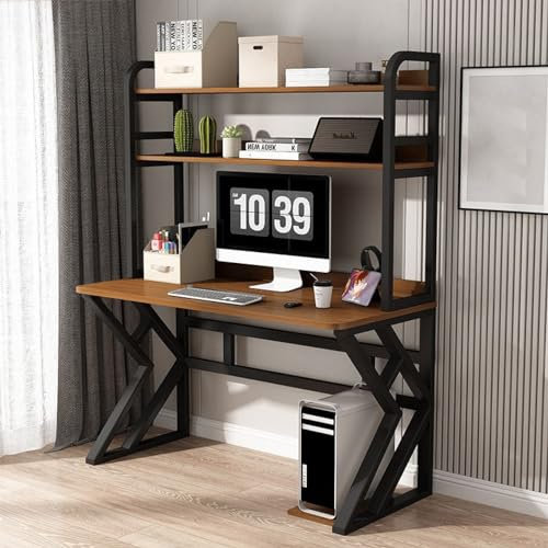 Large Computer Desk with Storage Shelves Home Office Study Writing Table with Bookshelf for PC Laptop Gaming Wooden Desk with Organization Solution Workstation for Home Office and Gaming Setup