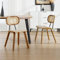 chairus Esszimmerstühle 2er Set PU Leder Küchenstühle mit Rattan Rückenlehne Akzentstühle aus Holz für Esszimmer Wohnzimmer Küche (Beige)