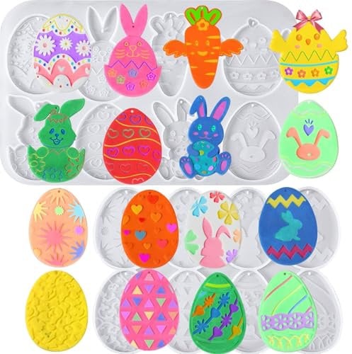 MARFOREVER Easter Silicone Molds, Easter Egg Bunny Candy Molds Silicone for Baking Non Stick Silicone Trays with Easter Theme Shapes for Kitchen Party Home Decorations