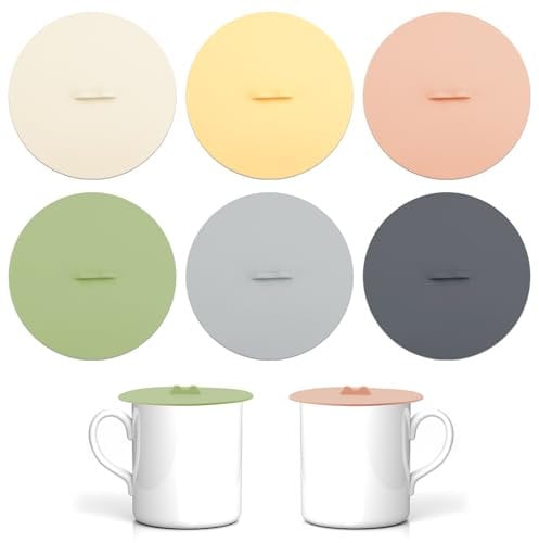 Thatyro 6 Pieces Silicone Cup Covers, 6 Colors Cute Multifunctional Round Mug Cover, Airtight Seal Universal Drink Lids for Coffee Glass Tea Wine Replacement (6)
