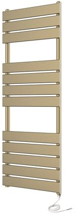 Greened House Richmond Electric Heated Towel Rail Brushed Brass Flat Panel Bathroom Radiator (400mm W x 1200mm H)