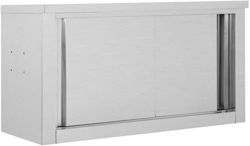 Emmtore Wandhängeschrank mit Schiebetüren Gastro Hängeschrank Wandschrank Schrank Küchenschrank Oberschrank Küche 90x40x50cm Edelstahl