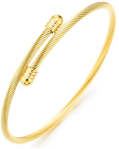 COOLSTEELANDBEYOND Sottile Colore Oro Acciaio Inossidabile Cavo Intrecciato Braccialetto del Polsino Bracciale da Uomo Donna