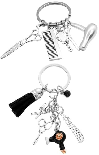2 Stücke Friseurthema Schlüsselbund, Kreativer Persönlichkeit Schlüsselbund, Metall Dekorativer Anhänger, Friseurgeschenk.