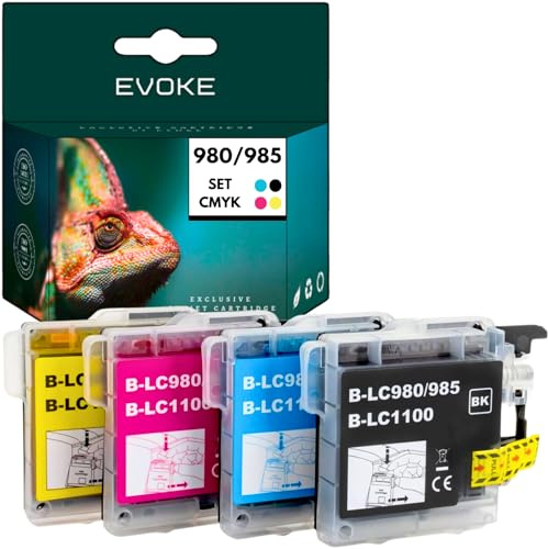 EVOKE 980 985 Tinte Kompatibel zu Brother DCP-195C DCP-165C DCP-145C (CMYK Set) 1650 Seiten 24ml