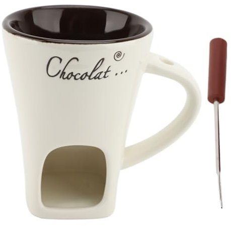 Yanmis Mug de Fusion au Chocolat, Tasses à Fondue de Fusion au Chocolat avec des Fourches en Céramique Tasses Beurre Chaud pour Rendez-Vous Les Cadeaux de Mariage d'anniversaire de Nuit (White)