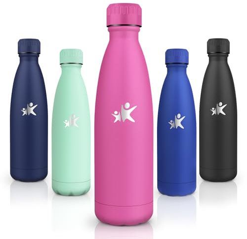 Motswedi Botella Termica, 500ml sin BPA, Botella Agua Acero Inoxidable, a Prueba de Fugas de Doble Pared, Botella Agua Niños, Mantiene Calor&Frío, Botella para Niños, Deporte, Gimnasio, Rosa