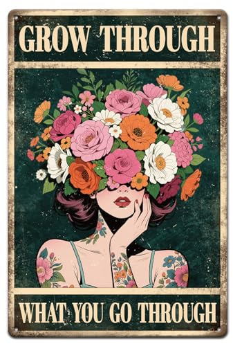 GLOBLELAND Cartello In Metallo con Scritta Flower Lady Poster Vintage In Metallo Da 12x8 pollice Cartello Da Parete Retrò Motivazionale Decorazione per Ufficio Camera Da Letto Cucina Soggiorno Bar