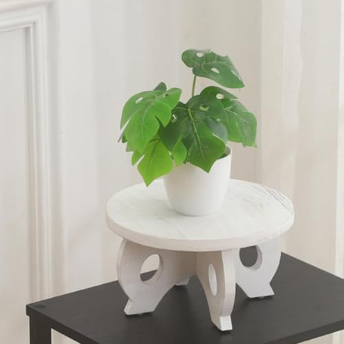 Petit support rond pour plantes d'intérieur - Petit support rond en bois pour pot de fleurs décoratif de style rustique - Convient pour petit bureau (gris clair)