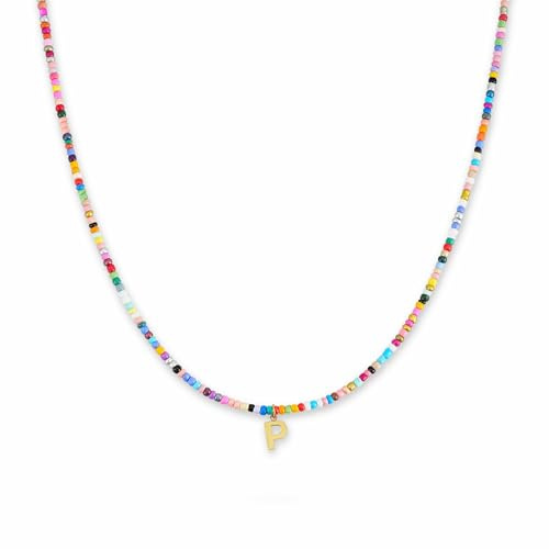 GD GOOD.designs Bunte Perlenkette Damen | Wasserfeste Kette mit Buchstaben A-Z | Initialen Anhänger aus 18K vergoldetem Edelstahl | Halskette hautverträglich & verstellbar (40-45 cm)