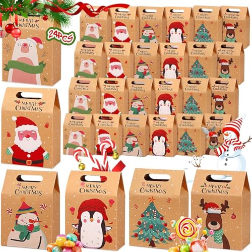 Geschenktüten Weihnachten, 24 Stück Geschenktüte Nikolaus, Weihnachtstüten Papier Klein, Papiertüten Weihnachten, Geschenkbeutel zum Befüllen (24 Stück B)