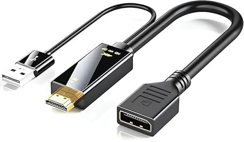 AYMBH HDMI-Compatible to DisplayPort Cable 4K@60Hz, 2K@120Hz Adapter – HDMI Source to DP Monitor Converter with Micro USB Power for PC, Laptop, PS5, Xbox – Plug & Play, High-Definition Audio & Video