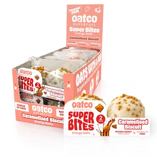 Oatco Superfuel Super Bites Energy Balls, Caramelised Biscuit | Natural Energy Snack, Source of Fibre | As Seen on Dragon's Den | Pre-Workout, Office & School Run Snack | 10 x 2-Packs (68g)