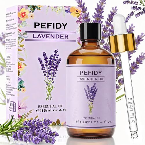 PEFIDY oli essenziali per diffusori 118 ml, olio essenziale lavanda 100% naturale, ideale per aromaterapia, umidificatori, candele profumate, rilassamento e progetti fai-da-te