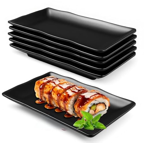 FARYODI Piatti da portata rettangolari, 6 pezzi, 20,7 x 12,8 x 2,7 cm, in melamina, piatti da dessert, piatti da spuntino per sushi insalata antipasti torta