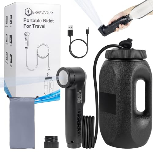 Portable Bidet for Travel, 1600mAh Electric Rechargeable Handheld Bidet with 2.5L Tank & Dual Spray Modes (Jet/Shower), USB-C, Personal Hygiene Sprayer for Home, Camping, Postpartum & Elderly Care