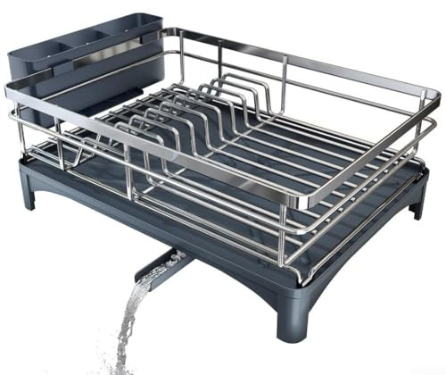 Oniissy Scolapiatti in acciaio inossidabile 304, grande capacità, organizer da cucina, scolapiatti scanalato, piedini antiscivolo per piatti, ciotole, tazze, utensili, scolapiatti da piano di lavoro