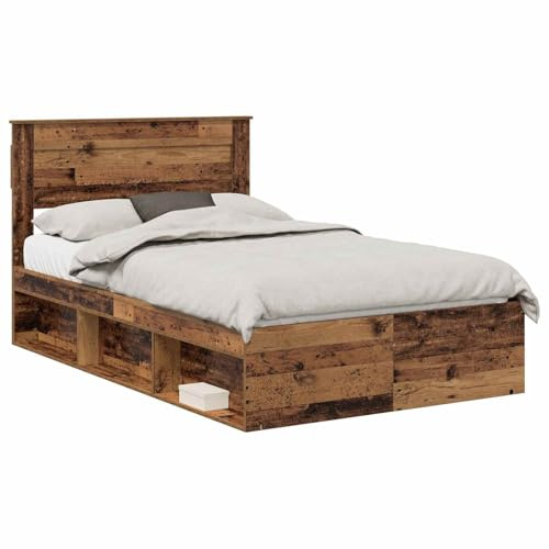 XHNIFBN Doppelbett Altholz 135x190 Kiefernholz mit Lattenrost Massiv Kopfteil Modernes Design Stauraum Robust für Schlafzimmer Gästezimmer Jugendzimmer