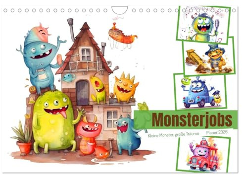 Monsterjobs - Kleine Monster, große Träume (Wandkalender 2026 DIN A4 quer), CALVENDO Monatskalender: Ein Planer-Kalender für Kinder, um ihre Karriereträume zu verfolgen. (CALVENDO Spass)