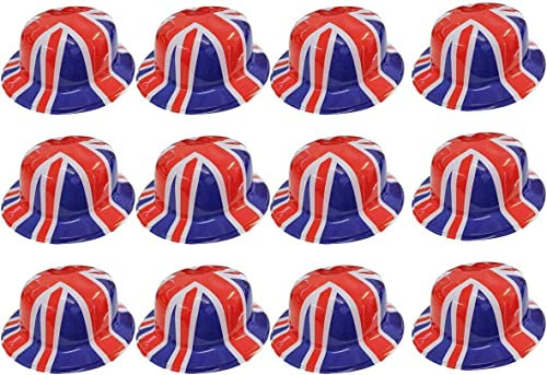 Erwachsene Bowler Hut Union Jack X6 Kunststoff Britische Flagge Hut Kostüm Zubehör – perfekt für Partys und Nationalfeiern