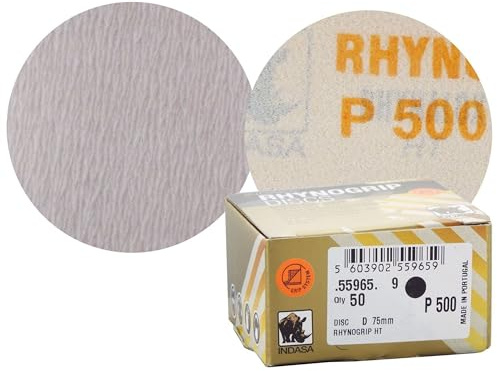 Indasa Rhynogrip HT Line 75mm 3 Sanding Discs P500 Box of 50 Grip System - Heavy Duty Sanding/Sanding/Preparation/Fine Sanding/Sanding for Blending/Micro-Finishing/Rectifying