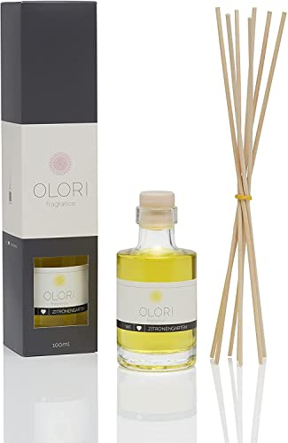 Raumduft Zitrone - Diffuser mit Stäbchen - Duftöl mit ätherischen Ölen frisch fruchtig - 100% Natürlich & Rein - Lufterfrischer im Duftglas mit Duftstäbchen ideal für Wohnzimmer & Schlafzimmer (100ml)