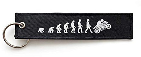 RENEGADE Motorrad Schlüsselanhänger aus Stoff mit Schlüsselring bestickt & kratzfest (130 x 30 mm, schwarz). Ideal für Ihr Motorrad (Biker Evolution)