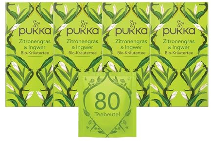 Pukka | Bio-Kräutertee Zitronengras & Ingwer | Zitronengras, Ingwer und Süßholz | 4 x 20 Teebeutel