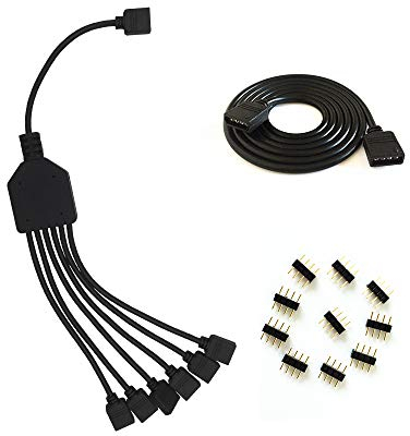 HUABLUE schwarz 4Pin LED Splitter Kabel Y Splitter Verteiler Kabel rgb splitter kabel, LED Stripe Verbinder für Eine zu sechs SMD 5050 3528 RGB LED Streifen 30cm/11.81inch