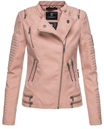 Marikoo Veste en cuir synthétique pour femme - Look daim - B693 - Rose - X-Small
