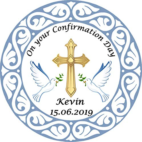 Confirmation Blue Circle Cake Topper Edible Icing Sheets or Wafer Paper 7.5 inch (Size can be Changed) (Wafer)