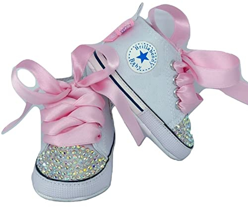 Brillabenny Scarpe Scarpine Bimba Neonato Cristalli Strass Baby Fiocchi Luxury 0-3 Mesi (Lunghezza Suola 9,5cm)