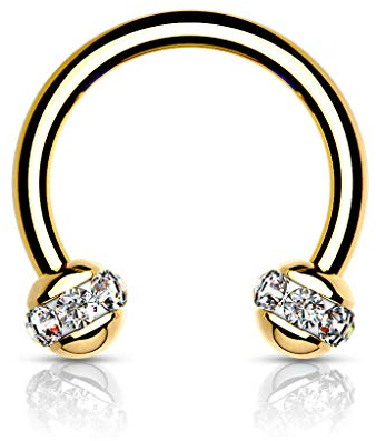 beyoutifulthings Hufeisen-Piercing Kristall Kugel Universal-Piercing Brust Nippel Nase Septum Ohr Daith Helix Cartilage Gold Clear 1,2/8mm