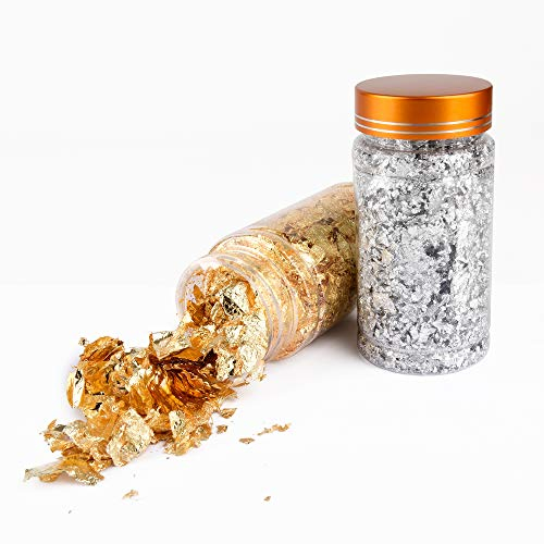 ewtshop® Blattgold-Flocken in silber und gold, je 3g, Vergoldungsflocken Imitat eignet sich prima für Weihnachten Weihnachtsartikel