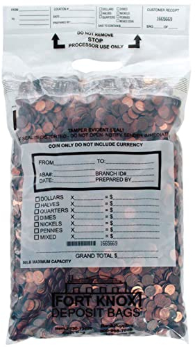 BankSupplies Poly-Münzbeutel Aufbewahrungsbeutel | 13 B x 22 H | 50 Stück | manipulationssichere Versiegelung | Einzelgriff | hält bis zu 22,7 kg Münze | sequentielle Nummerierung und Abreißbeleg