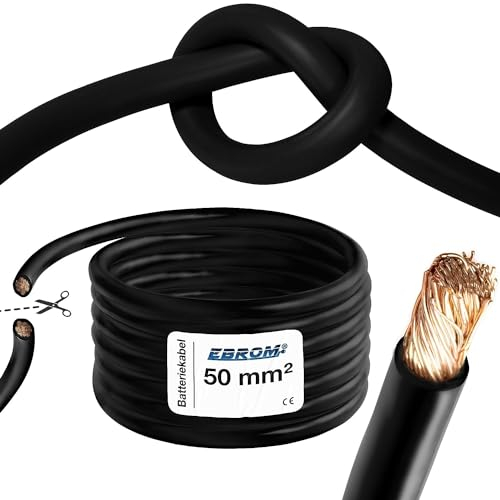 EBROM Cavi per batteria HiFlex (Hi Flex) 50 mmq vendita al metro colore nero molto flessibile guaina in PVC (70 ± 5 Shore) 100% rame OFC per cavo di avviamento cavo di ricarica o funzioni simili
