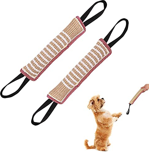 JOKILY Zerrspielzeug für Hunde, 2 Stück Beißwurst Mit 2 Griff, Jute Beißwurst Training, Unzerstörbares Hundespielzeug, Robustes Zubehör