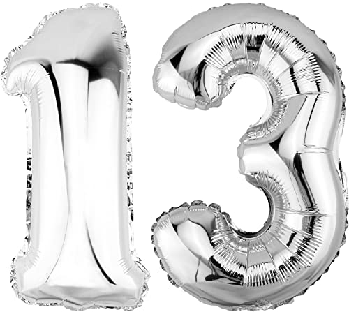 DekoRex Folienballon Silber 40cm Geburtstag Jubiläum Hochzeit Deko (Zahl 13)