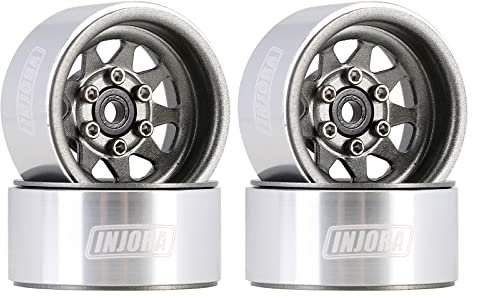 INJORA 1.0 RC Felge Beadlock Rad Aus Gestanztem Stahl Beadlock Deep Dish 1.0 Räder für Axial SCX24 Gladiator Deadbolt Bronco C10 JLU Upgrade Teile(Grau)
