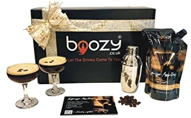 Boozy Espresso Martini Cocktail Shaker Set In Gift Box, With Glasses & Shaker, 500ml, 5 servings, 18% ABV, Premixed Cocktail, Shaker, x2 Ravenhead Glasses