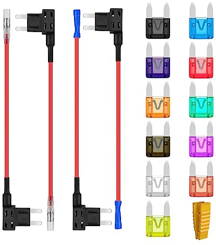 AUKENIEN Mini Portafusibles 12V Fusibles Coche Robacorrientes Adaptador Porta Fusible Add A Circuito con Hilo Inline Portafusible con 2A 3A 5A 7,5A 10A 15A 20A 25A 30A 35A 40A Mini Fuse