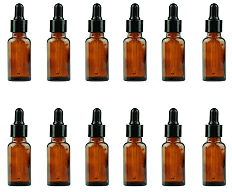 Bamboopack 12Pcs 20ml Amber Glass Bottles with Eyed Dropper and Black Caps Empty Refillable Essential Oil Dropper Bottle Vials Container