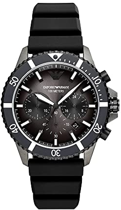 Emporio Armani Montre pour Homme, Mouvement Chronographe, Boîtier en Acier Inoxydable de 43 mm avec Bracelet en Silicone, AR11515